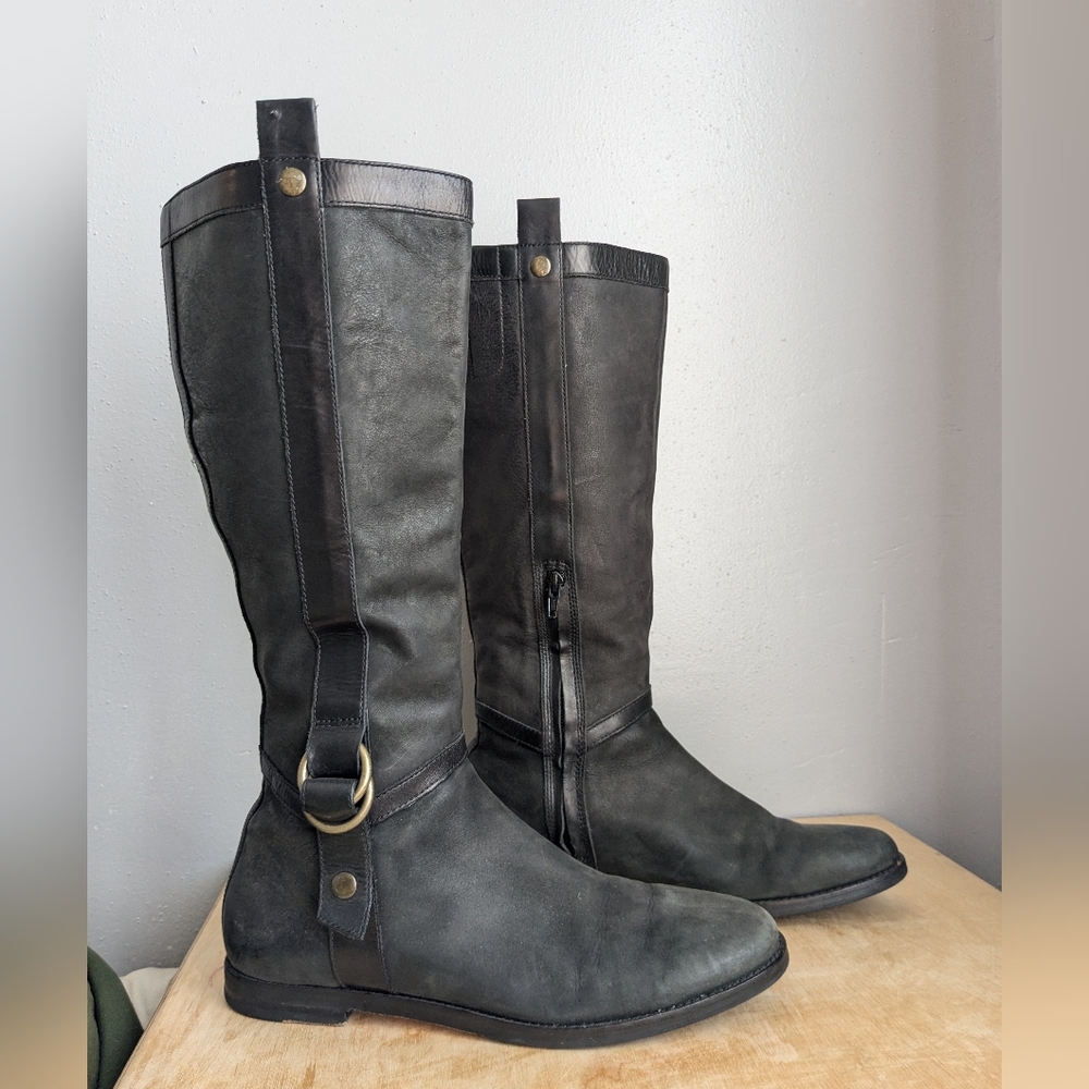 Cole Haan Liberty NikeAir Womens Tall Leather Black Riding Boots